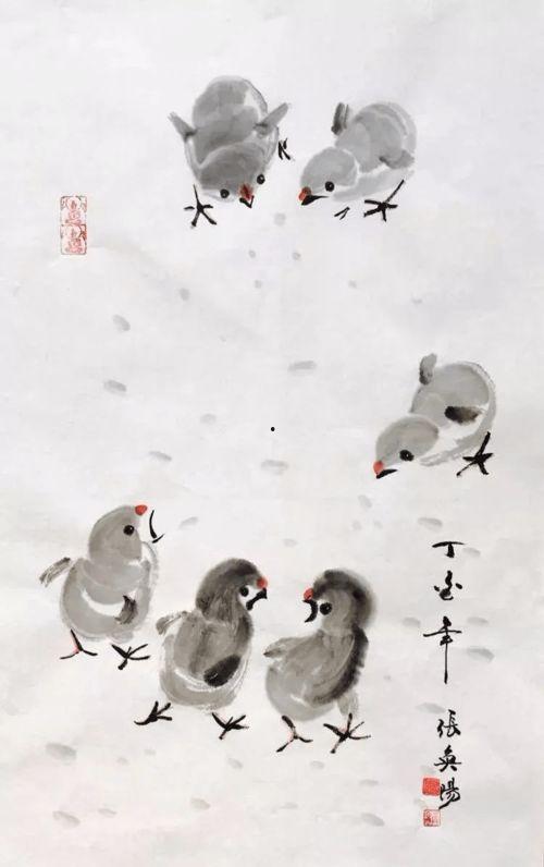 小鸡吃瓜国画,国画风中的田园诗意